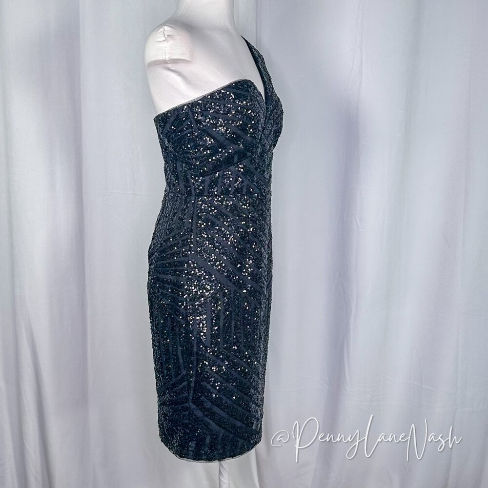 NWT Lumier by Bariano Duckie Sequin One Shoulder Dress Black - Picture 8 of 15